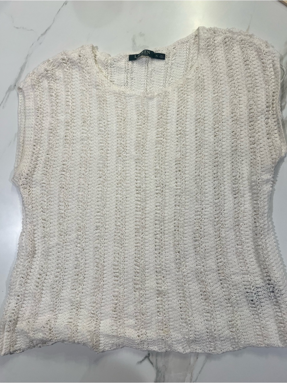 Ralph Lauren Cream Open-Weave Short Sleeve Sweater